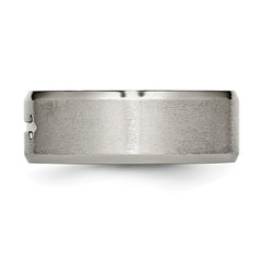 Chisel Titanium Brushed Center Cross Design 8mm Beveled Edge Band