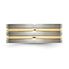 Chisel Titanium Brushed Yellow IP-plated 8mm Grooved Band