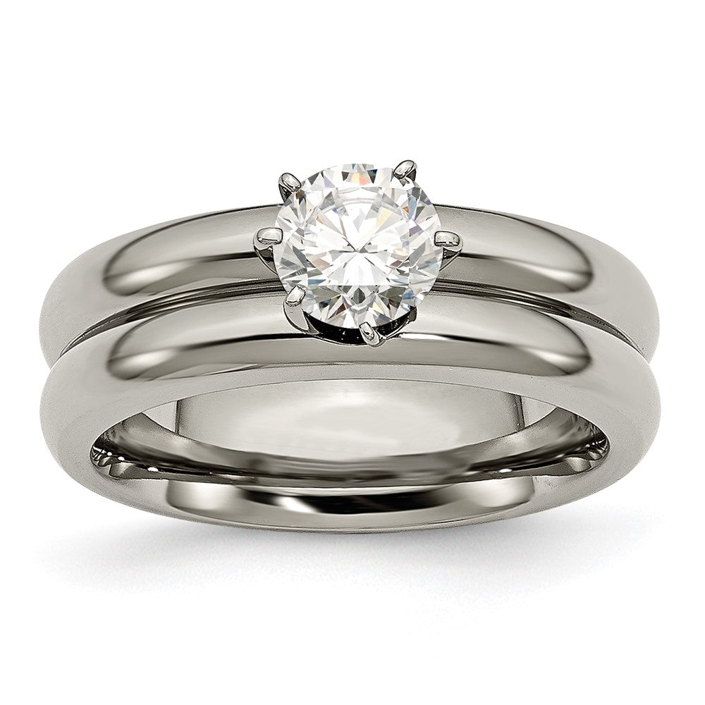 Chisel Titanium Polished with CZ Ring