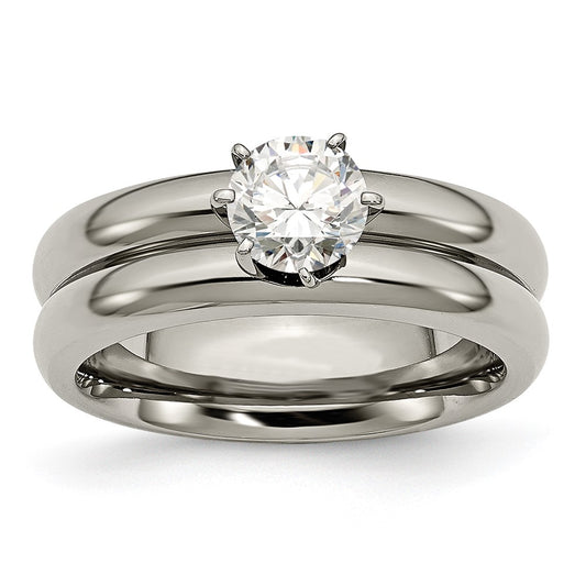 Chisel Titanium Polished with CZ Ring