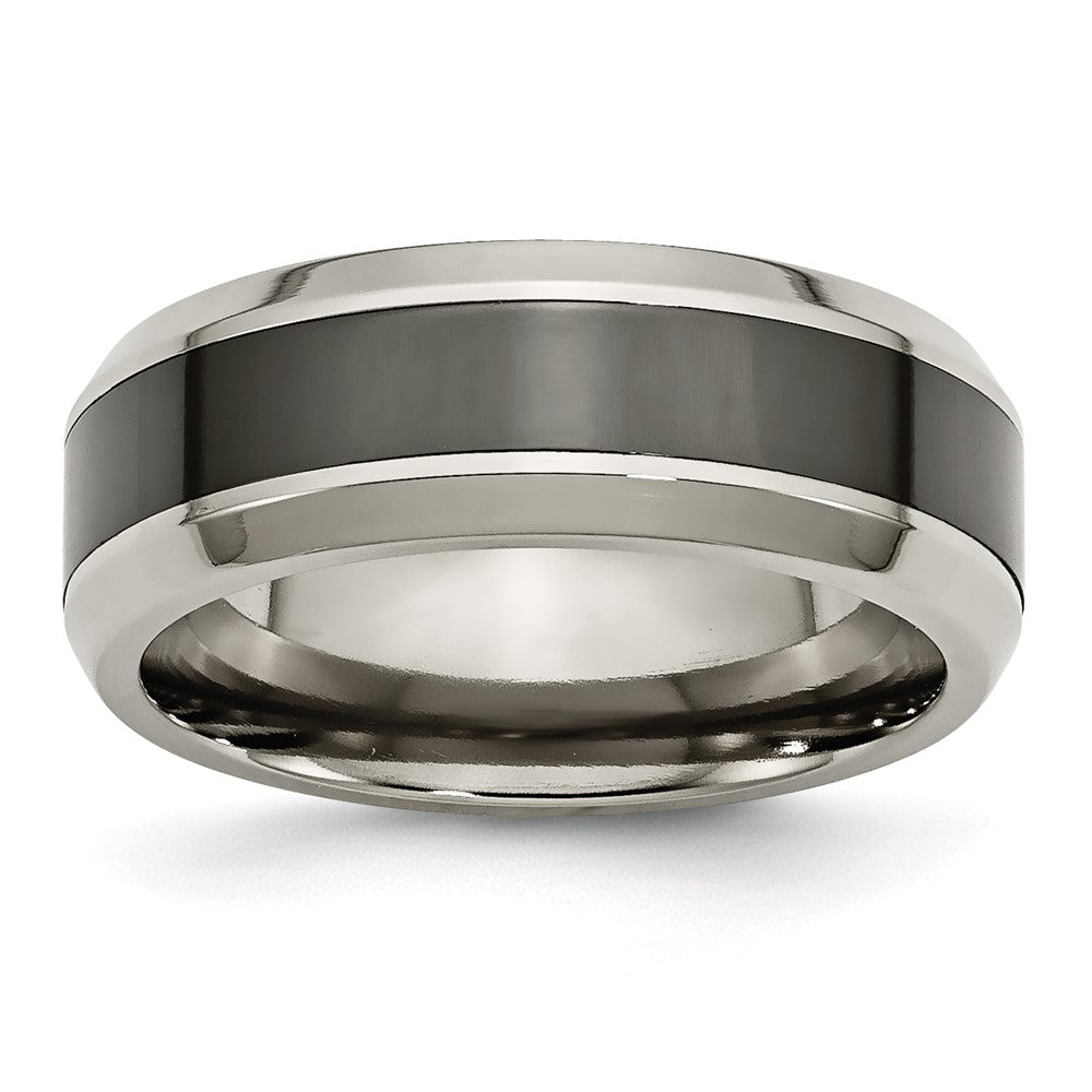 Chisel Titanium Polished with Black Ceramic Center 8mm Beveled Band