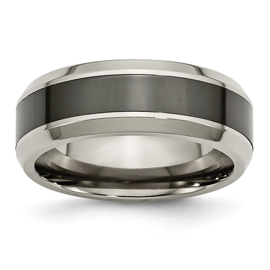 Chisel Titanium Polished with Black Ceramic Center 8mm Beveled Band