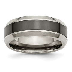 Chisel Titanium Polished with Black Ceramic Center 8mm Beveled Band