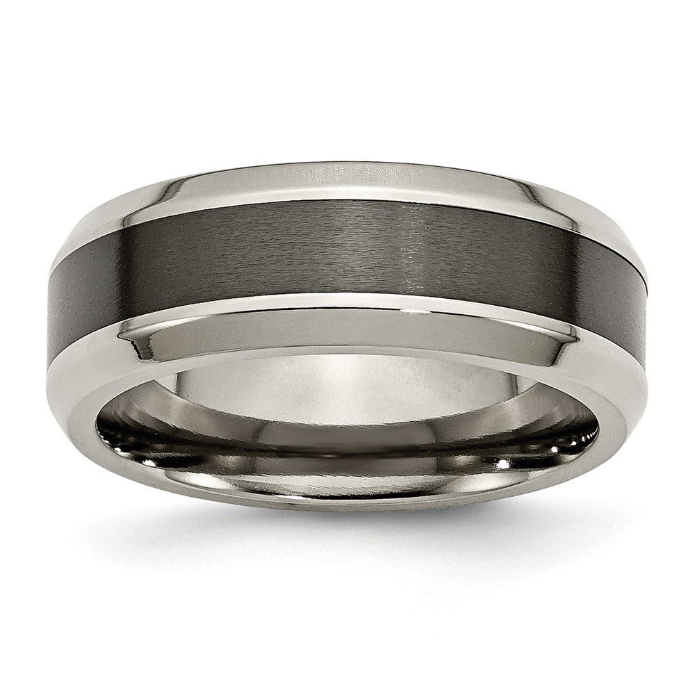 Chisel Titanium Polished with Black Ceramic Center 8mm Beveled Band