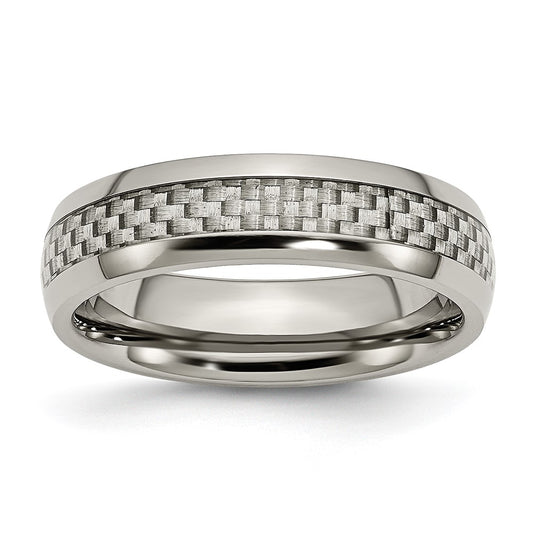 Chisel Titanium Polished with Grey Carbon Fiber Inlay 6mm Band