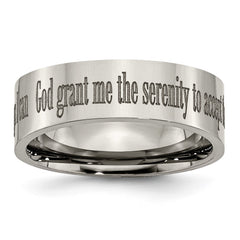 Chisel Titanium Polished Serenity Prayer Laser Design 8mm Flat Band