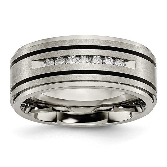 Chisel Titanium Brushed Polished and Enameled 1/4 Carat Diamond 9mm Band