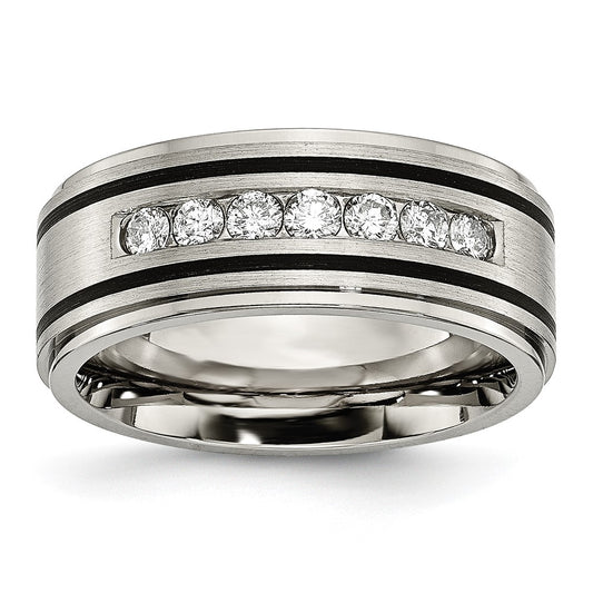 Chisel Titanium Brushed Polished and Enameled 1/2 Carat Diamond 9mm Band