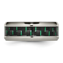 Chisel Titanium Polished with Black and Green Carbon Fiber Inlay 8mm Band