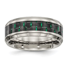 Chisel Titanium Polished with Black and Green Carbon Fiber Inlay 8mm Band