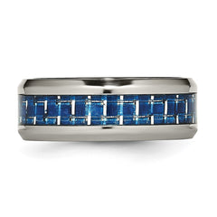 Chisel Titanium Polished with Blue and White Carbon Fiber Inlay 8mm Band
