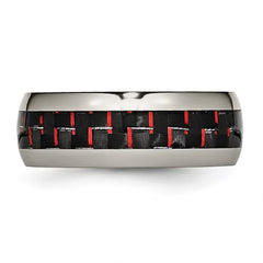 Chisel Titanium Polished with Black and Red Carbon Fiber Inlay 8mm Band