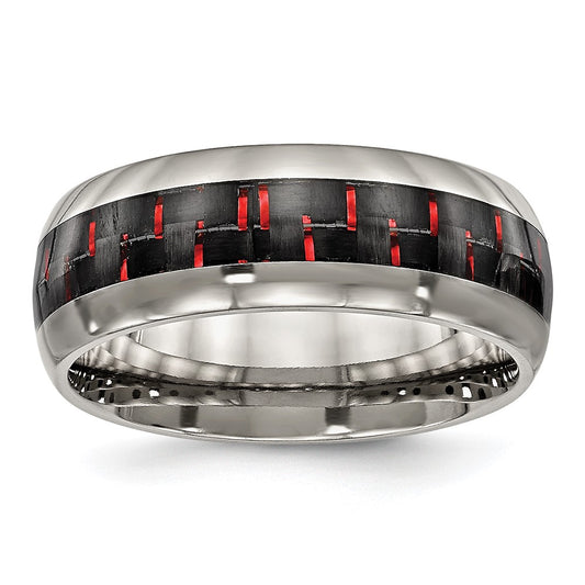 Chisel Titanium Polished with Black and Red Carbon Fiber Inlay 8mm Band
