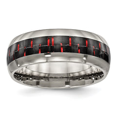 Chisel Titanium Polished with Black and Red Carbon Fiber Inlay 8mm Band