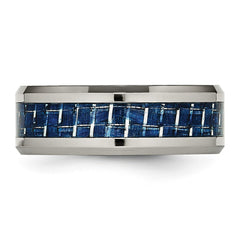 Chisel Titanium Polished with Blue Carbon Fiber Inlay 8mm Beveled Edge Band