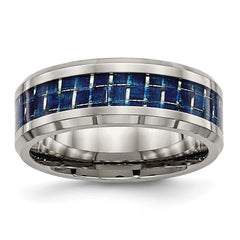 Chisel Titanium Polished with Blue Carbon Fiber Inlay 8mm Beveled Edge Band