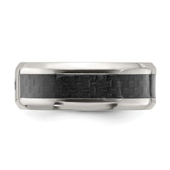 Chisel Titanium Polished with Black Carbon Fiber Inlay and CZ 8mm Band