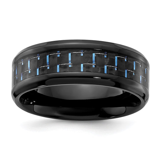 Chisel Black Titanium Polished with Black and Blue Carbon Fiber Inlay 8mm Band