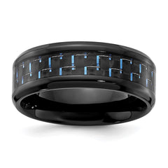 Chisel Black Titanium Polished with Black and Blue Carbon Fiber Inlay 8mm Band