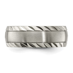 Chisel Titanium Polished with Brushed Center and Grooved Edge 8mm Band
