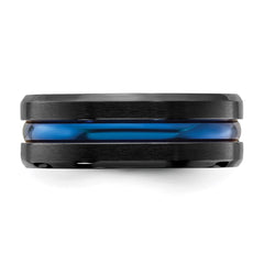 Chisel Black Titanium Brushed with Polished Blue IP-plated Center 8mm Band