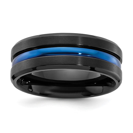 Chisel Black Titanium Brushed with Polished Blue IP-plated Center 8mm Band