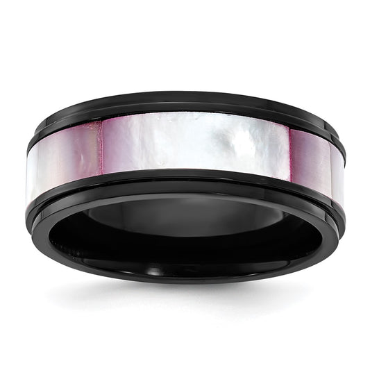 Chisel Titanium Black IP-plated Pink Mother of Pearl Inlay 8mm Band