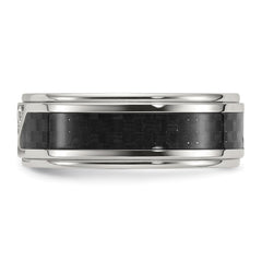 Chisel Titanium Polished with Black Carbon Fiber Inlay and CZ 8mm Band