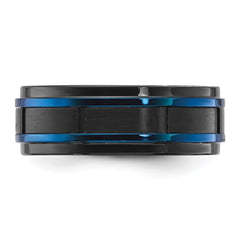 Chisel Titanium Brushed and Polished Black and Blue IP-plated 8mm Band