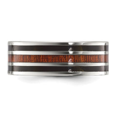 Chisel Titanium Polished with Black Resin and Wood Inlay 8mm Band