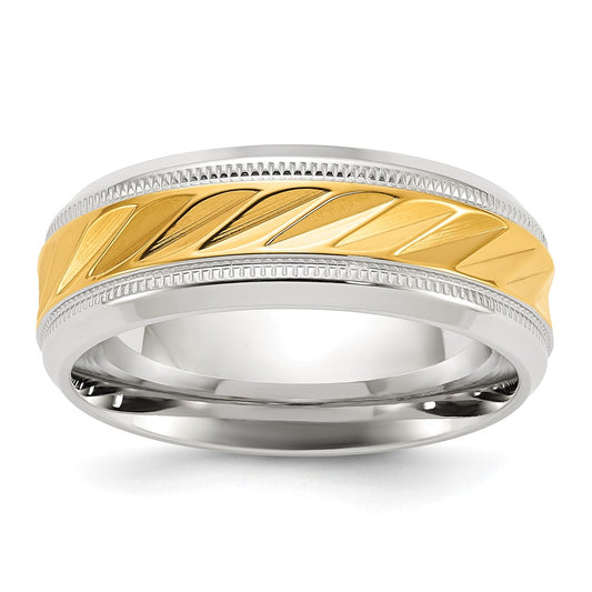 Chisel Titanium Polished with Yellow IP-plated Grooved Center 8mm Band