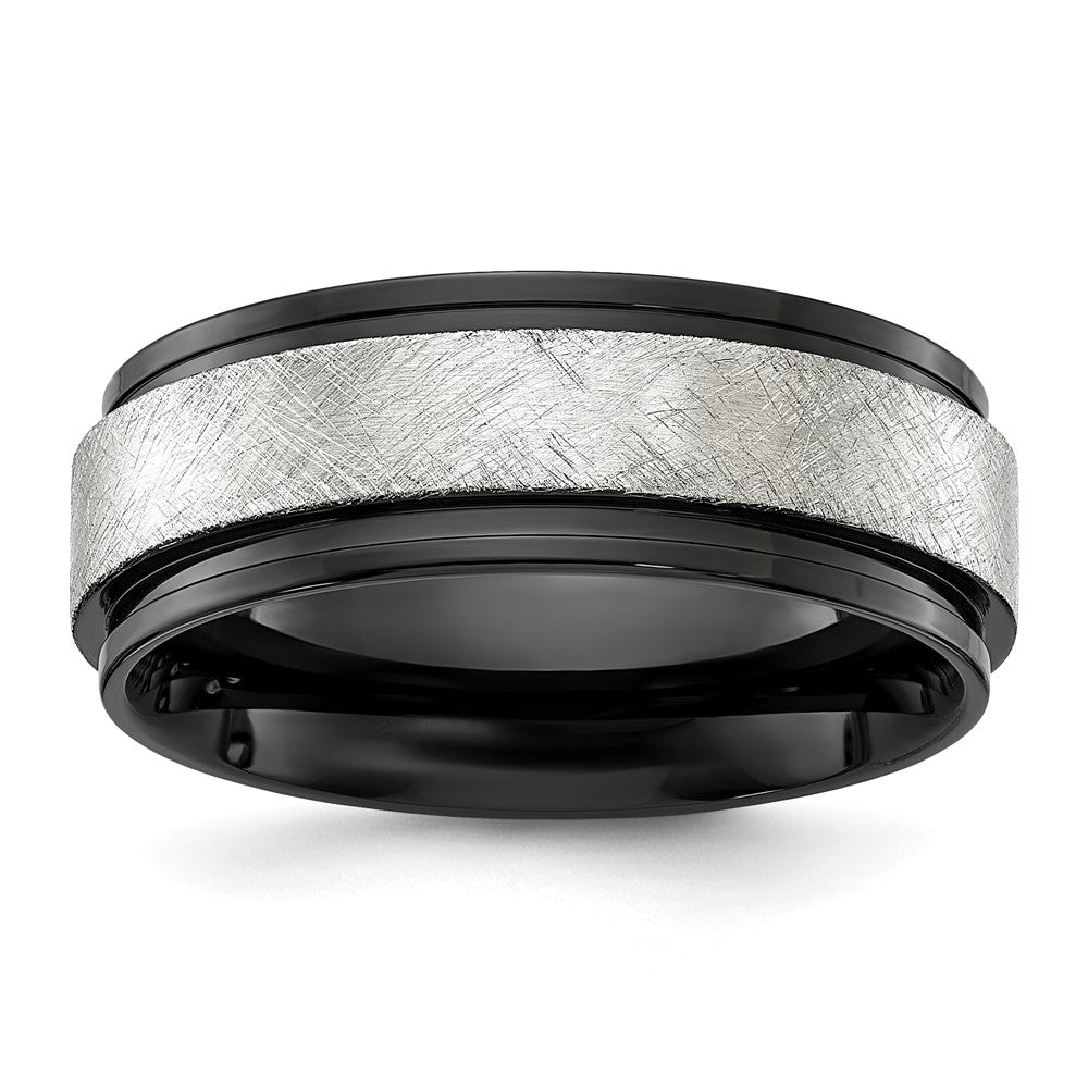 Chisel Titanium Polished with Brushed Center Black IP-plated 8mm Band