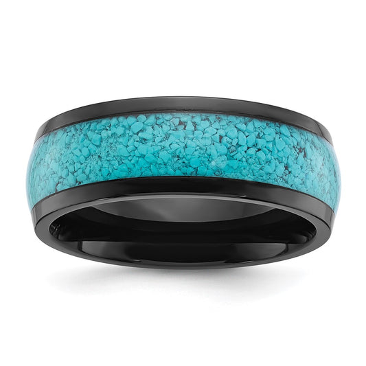 Chisel Titanium Polished Black IP-plated with Imitation Turquoise Inlay 8mm Band