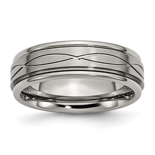Chisel Titanium Brushed Center 7mm Criss-cross Design Ridged Edge Band