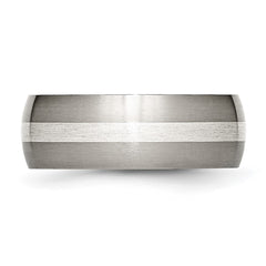 Chisel Titanium Brushed with Sterling Silver Inlay 8mm Band