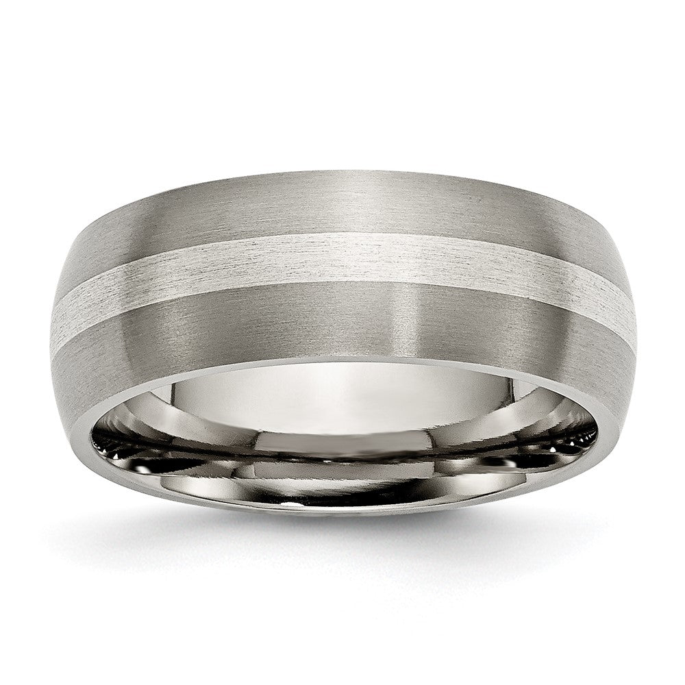 Chisel Titanium Brushed with Sterling Silver Inlay 8mm Band
