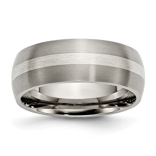 Chisel Titanium Brushed with Sterling Silver Inlay 8mm Band