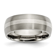 Chisel Titanium Brushed with Sterling Silver Inlay 8mm Band