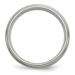 Chisel Titanium Brushed Center with Sterling Silver Inlay 6mm Ridged Edge Band