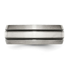 Chisel Titanium Antiqued and Brushed with Sterling Silver Inlay 8mm Grooved Band