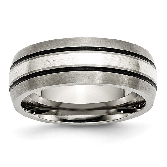 Chisel Titanium Antiqued and Brushed with Sterling Silver Inlay 8mm Grooved Band