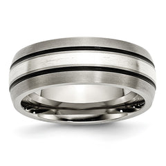 Chisel Titanium Antiqued and Brushed with Sterling Silver Inlay 8mm Grooved Band