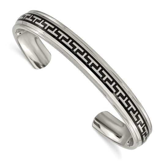 Chisel Titanium Polished with Black Rubber Design Cuff Bangle TBB146