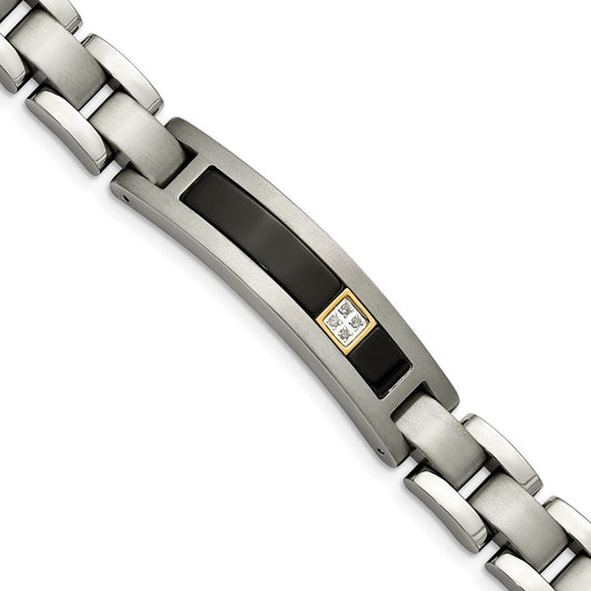 Chisel Titanium with 14K Gold Brushed and Polished with Black Onyx .05 carat Diamond 8.75 inch Bracelet TBB160-8