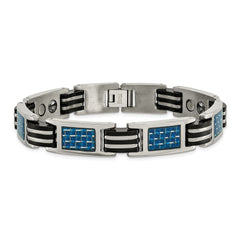 Chisel Titanium Polished with Blue Carbon Fiber Inlay and Rubber 8.5 inch Bracelet TBB172-8.5