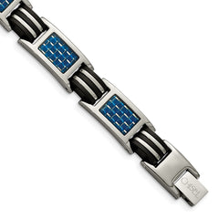Chisel Titanium Polished with Blue Carbon Fiber Inlay and Rubber 8.5 inch Bracelet TBB172-8.5