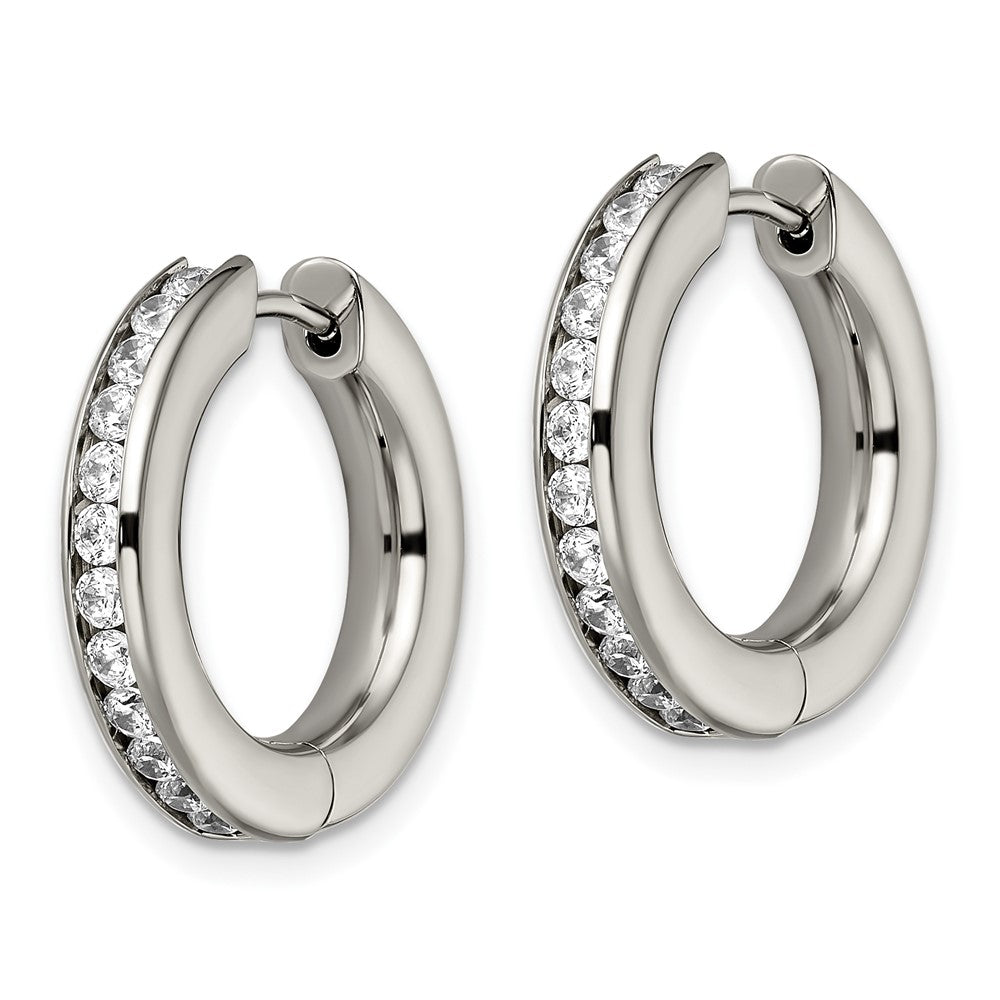 TBE103 Chisel Titanium Polished CZ Hinged Hoop Earrings