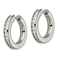 TBE103 Chisel Titanium Polished CZ Hinged Hoop Earrings