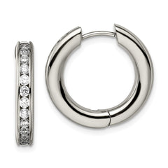 TBE103 Chisel Titanium Polished CZ Hinged Hoop Earrings