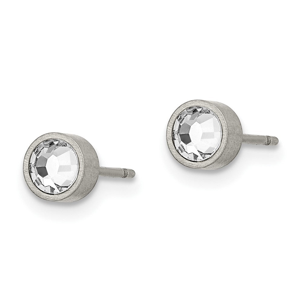 TBE110 Chisel Titanium Brushed CZ 5mm Stud Earrings